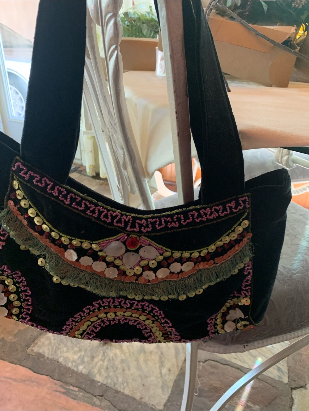 Maggie Black Embellished Boho Shoulder Bag